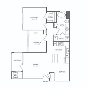 Two Bedroom One Bath (954 SF)
