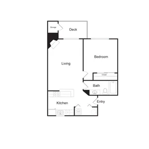 One Bedroom, One Bathroom (620 sq ft)