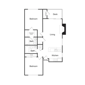 Two Bedroom, Two Bathroom (930 sq ft)