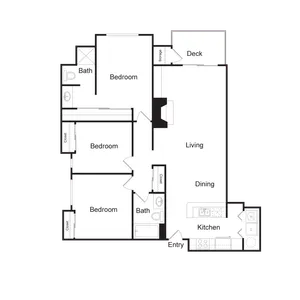 Three Bedroom, Two Bathroom (1217 sq ft)