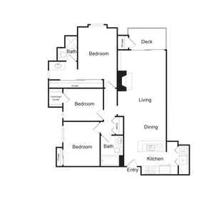 Three Bedroom, Two Bathroom (1243 sq ft)