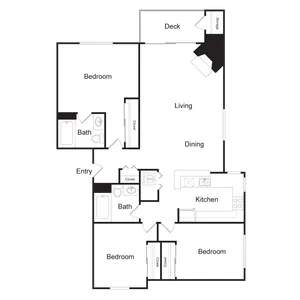 Three Bedroom, Two Bathroom (1245 sq ft)