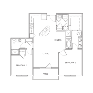2 Bedroom Floor Plan | Apartments for Rent in Leawood KS | Mission 106