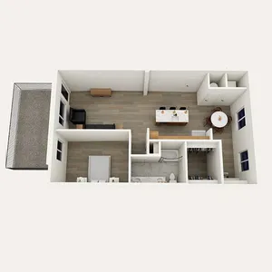 A2 floor plan &ndash; 1 bedroom, 1 bath, den, 1,023 sq ft
