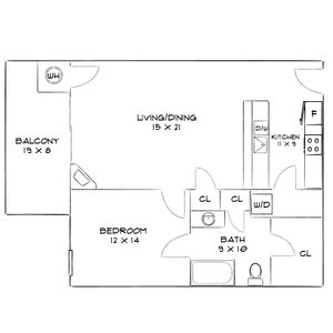 Lenox Regent Comb - One-Bedroom Floorplan