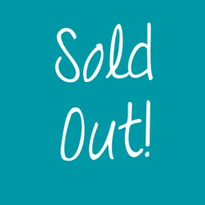 Vibrant \'Sold Out\' sign in stylish handwritten font on a bright teal background.