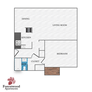 1 Bedroom Floorplan at Forestwood Apartments