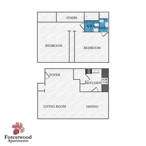 2 bedroom floorplan at forestwood apartments