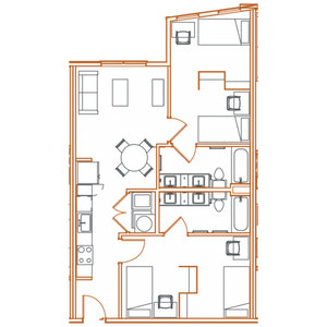 B3 Floor Plan - 2 Bedroom, 2 Bath | 4 Residents Point North Austin