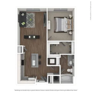 One bedroom apartment in Charlotte, North Carolina.