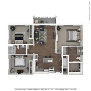 Three bedroom apartment in Charlotte, North Carolina.