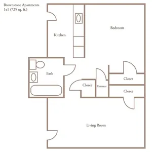 1 bedroom 1 bathroom, 725 sq. ft.