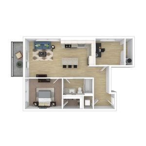 Saxonburg - 1x1-1BD_Den- 3D Floorplan