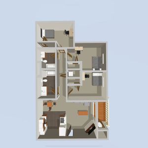Modern 3D floor plan showcasing 3 bedrooms, 2 bathrooms, a stylish open living area, and a contemporary kitchen design.
