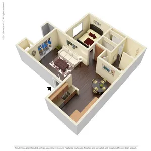 1x1B 3D Floor plan Image