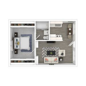 One-Bedroom 3D Furnished Floor Plan