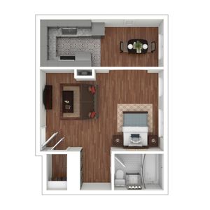 3D Furnished Studio Floorplan
