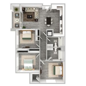 Three-Bedroom, Two-Bathroom Apartment