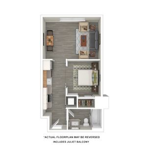 3D Furnished Floor Plan 1x1 E, F