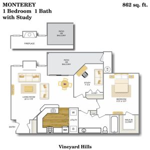 2 Bdrm Floor Plan | Apartments South Austin Texas | Vineyard Hills Apartments