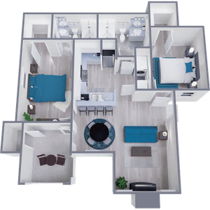 B2 Renovated floor plan featuring 2 bedrooms 2 bathrooms