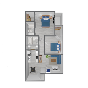 B1 Classic floor plan featuring 2 bedrooms 2 bathrooms