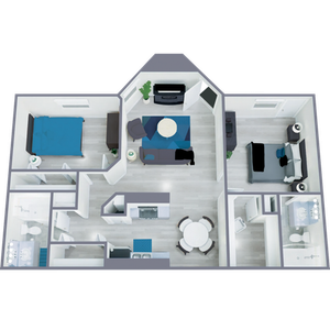 B1 Classic floor plan featuring 2 bedrooms 2 bathrooms