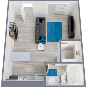 S1 Renovated floor plan featuring studio bedroom 1 bathroom