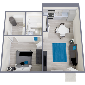 A1 Renovated floor plan featuring 1 bedroom 1 bathroom