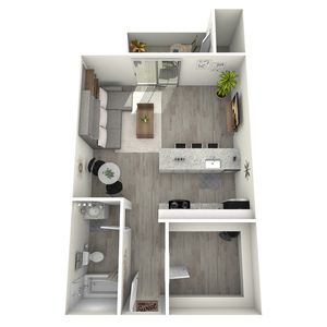 S1 Renovated floor plan featuring studio bedroom 1 bathroom