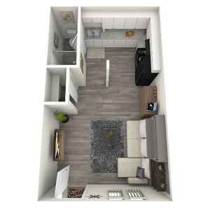 S1 Renovated floor plan featuring studio bedroom 1 bathroom