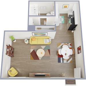 S1 Renovated floor plan featuring studio bedroom 1 bathroom