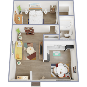 A1 Renovated floor plan featuring 1 bedroom 1 bathroom