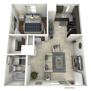 A1 Renovated floor plan featuring 1 bedroom 1 bathroom
