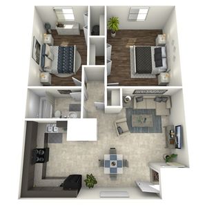 B2 Renovated floor plan featuring 2 bedrooms 1 bathroom