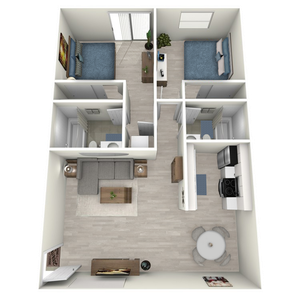 B1 Renovated floor plan featuring 2 bedrooms 2 bathrooms