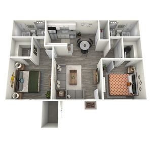 B1 Renovated floor plan featuring 2 bedrooms 2 bathrooms