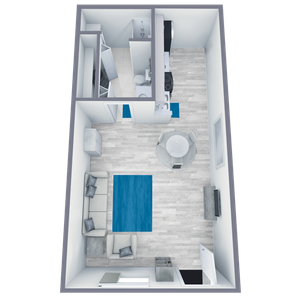 S1 Classic floor plan featuring studio bedroom 1 bathroom