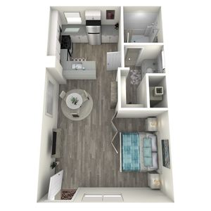 S2 Upgraded floor plan featuring studio bedroom 1 bathroom