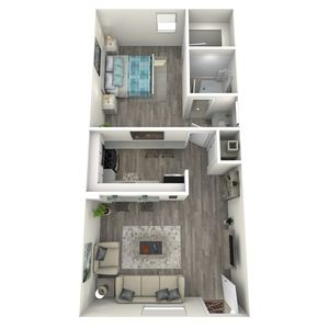 A1 Upgrade floor plan featuring 1 bedroom 1 bathroom
