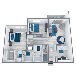 B1 Renovated floor plan featuring 2 bedrooms 2 bathrooms