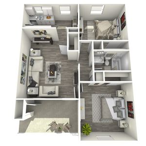 B1 Renovated floor plan featuring 2 bedrooms 1 bathroom