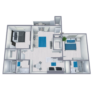 B2 Classic floor plan featuring 2 bedrooms 2 bathrooms