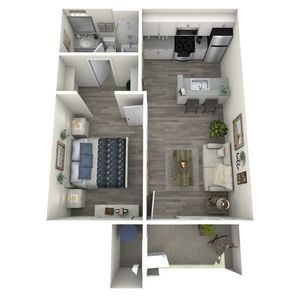 A3 Upgrade floor plan featuring 1 bedroom 1 bathroom