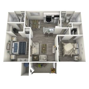 B2 Renovated floor plan featuring 2 bedrooms 2 bathrooms