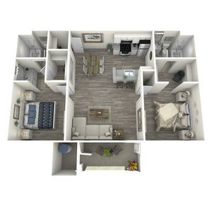 B3 Upgrade floor plan featuring 2 bedrooms 2 bathrooms