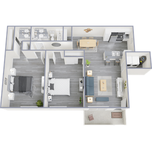 B1 Classic floor plan featuring 2 bedrooms 1 bathroom