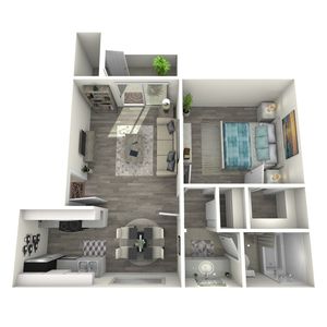 A3 Renovated floor plan featuring 1 bedroom 1 bathroom