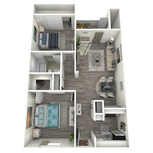 B1 Renovated floor plan featuring 2 bedrooms 1 bathroom