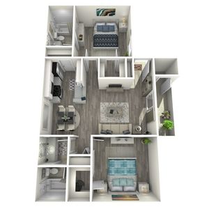 B2 Renovated floor plan featuring 2 bedrooms 2 bathrooms